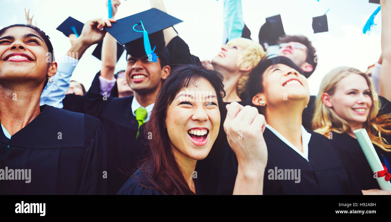 Graduation Caps Thrown Happiness Success Cocnept Stock Photo