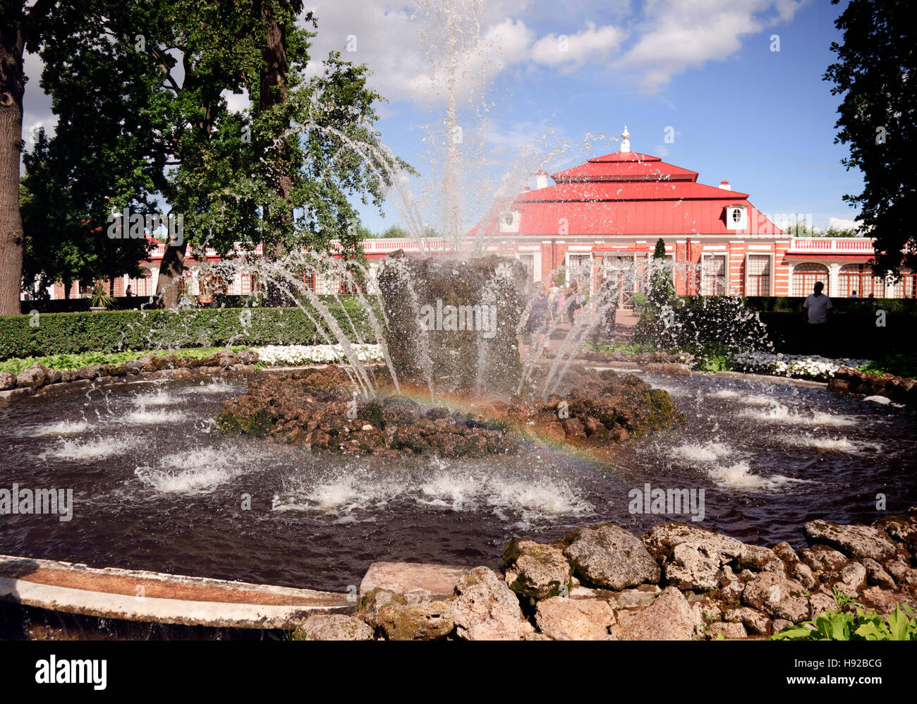 Fountains of the Lower Park in the Peterhof Palace, Peterhof, near Saint Petersburg, Russia Stock Photo