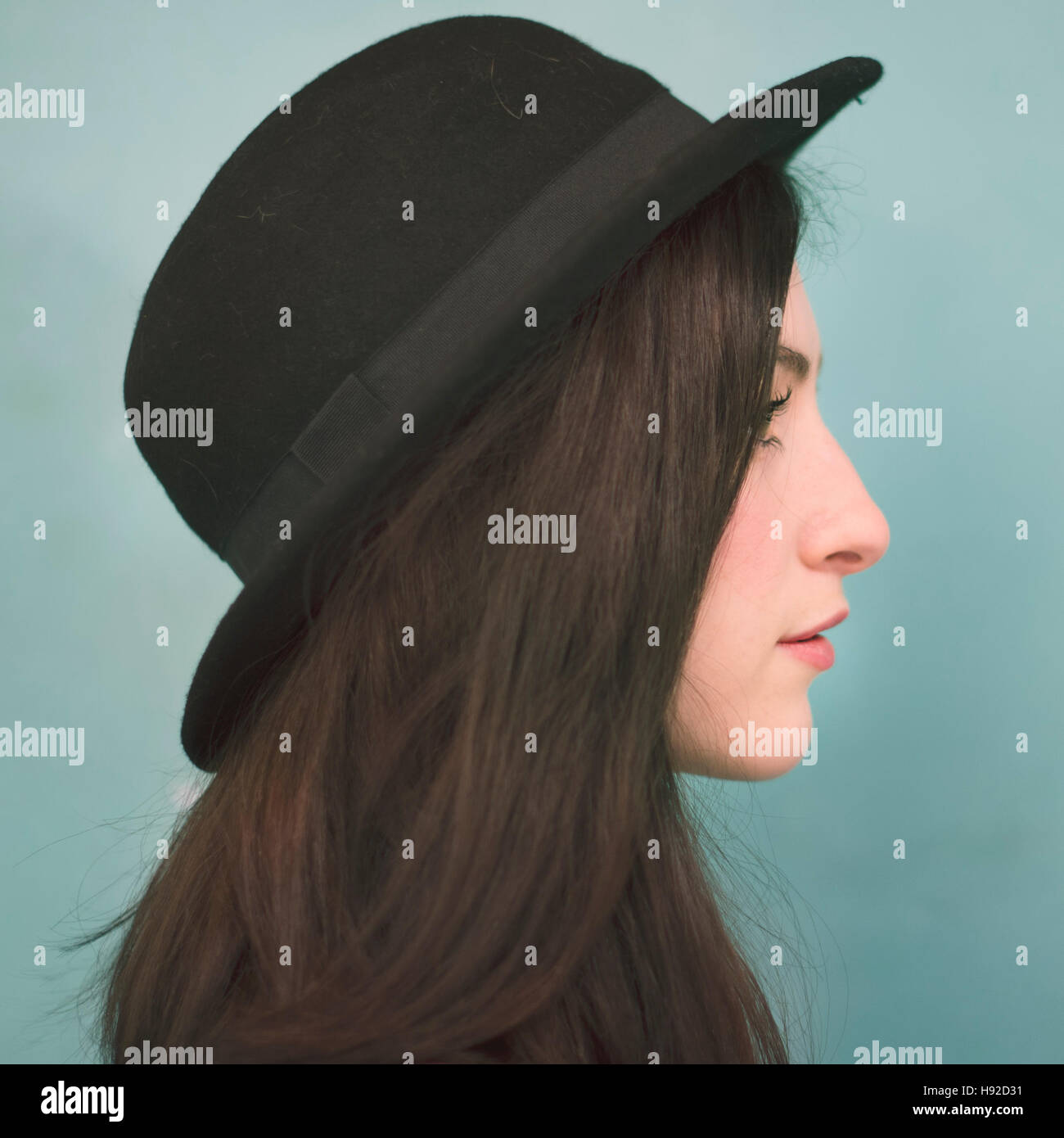 Profile Portrait Lady Wearing Hat Concept Stock Photo Alamy