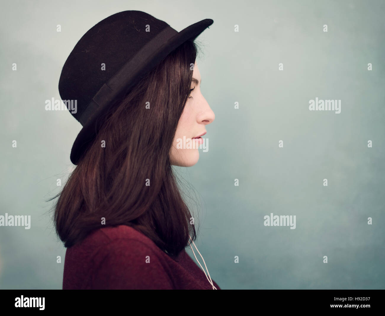 Profile Portrait Lady Wearing Hat Concept Stock Photo Alamy