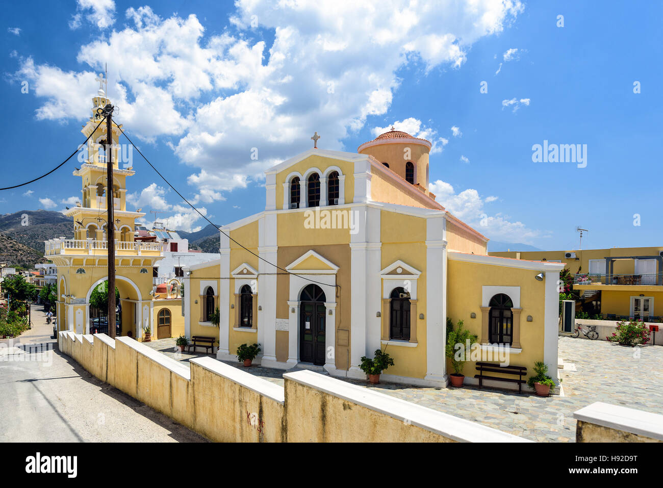 Traditional Greek church at Paleochora town on Crete island Stock Photo