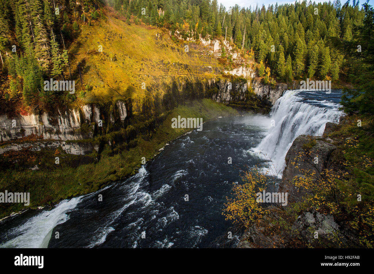 Upper Mesa Falls on the Henry's Fork River in Idaho Stock Photo