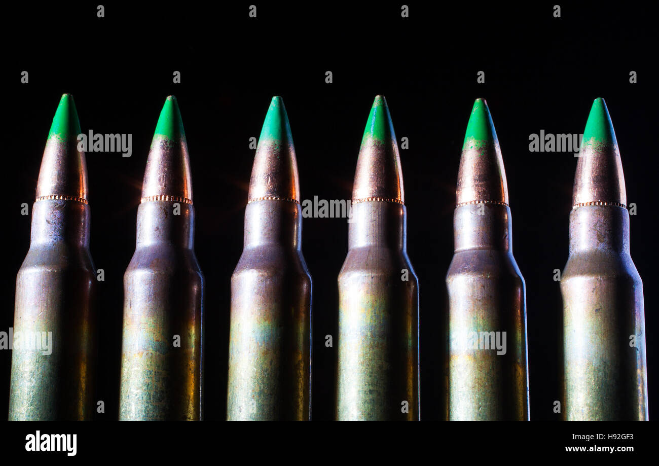 Armor piercing loads that have bullets with green tips Stock Photo Alamy