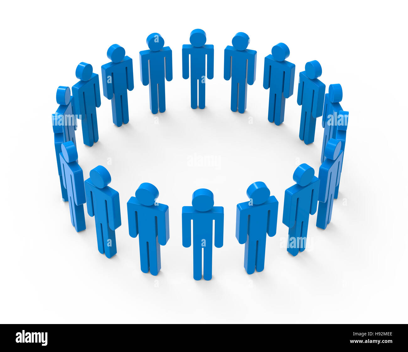 circle of blue men images, 3d illustration white background Stock Photo