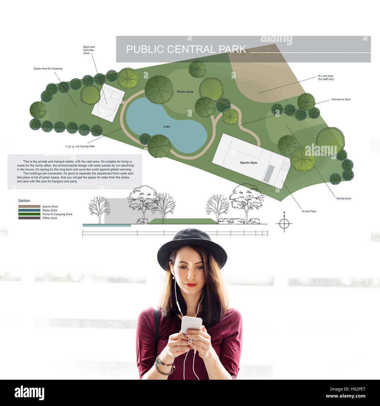 Public Central Park Village Community Relaxation Plan Concept Stock Photo