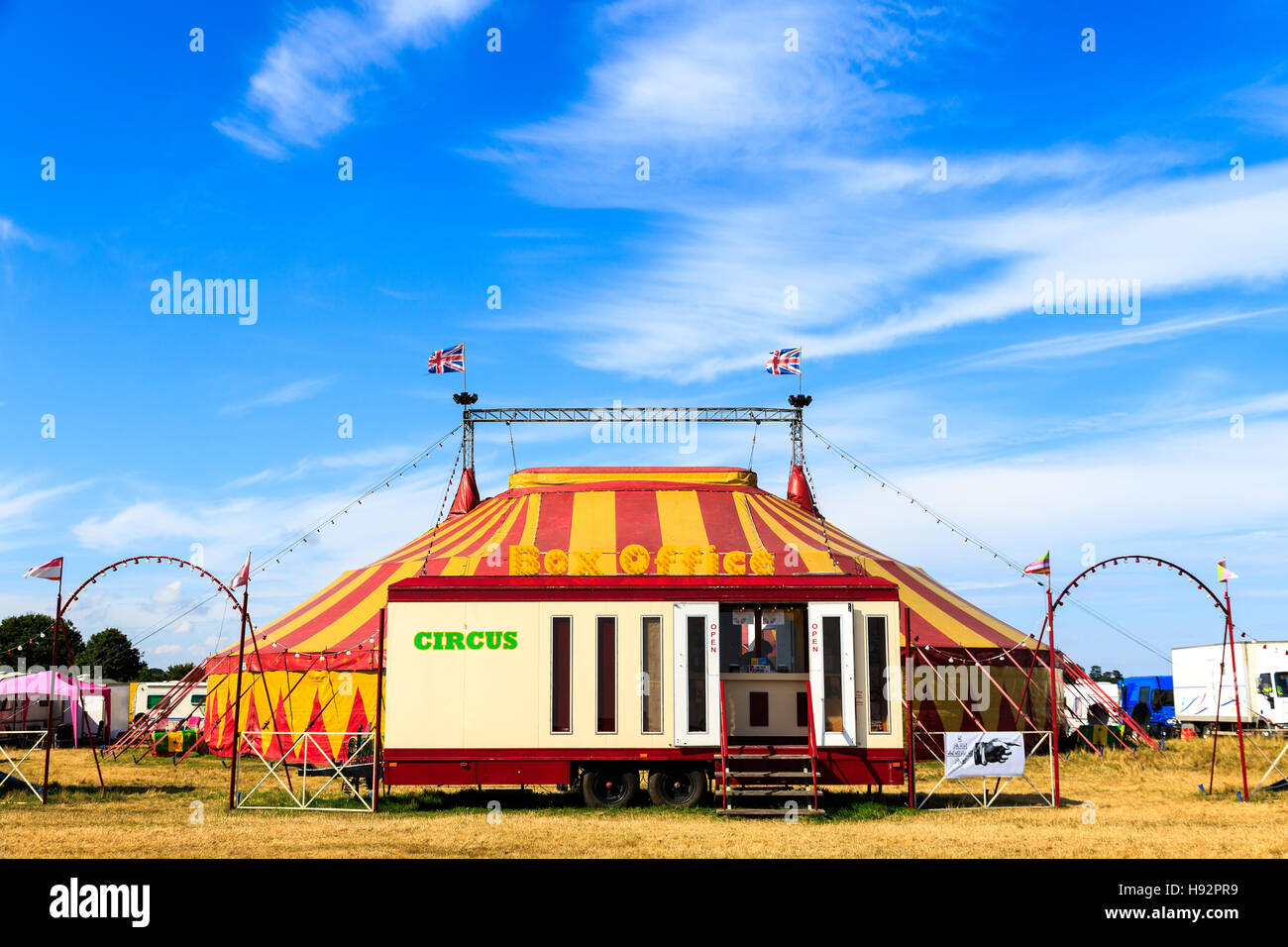 Circus tent and box office against blue sky Stock Photo