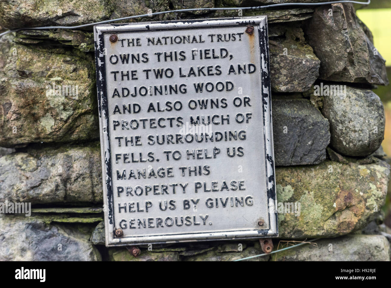 National Trust signage in the Lake District Stock Photo Alamy