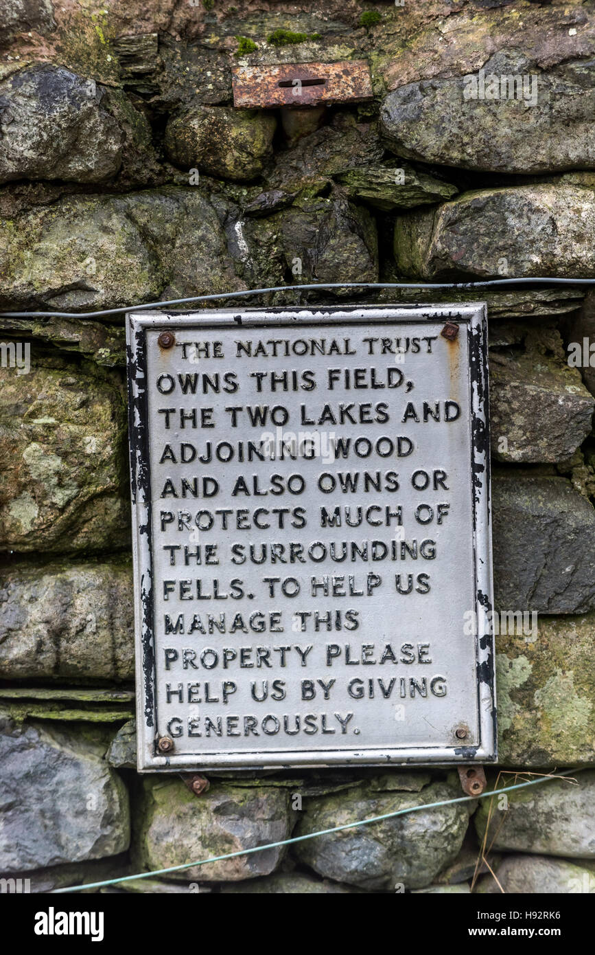 National Trust signage in the Lake District Stock Photo Alamy
