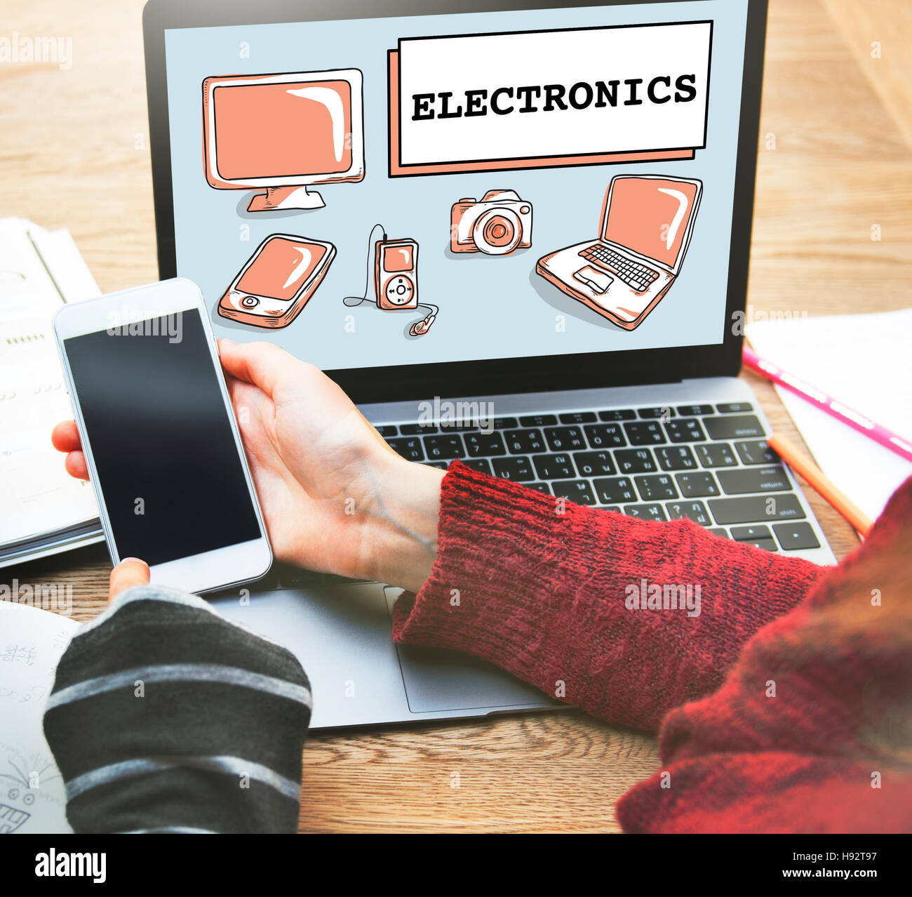 Electronics Gadget Connection Multi-tasking Concept Stock Photo