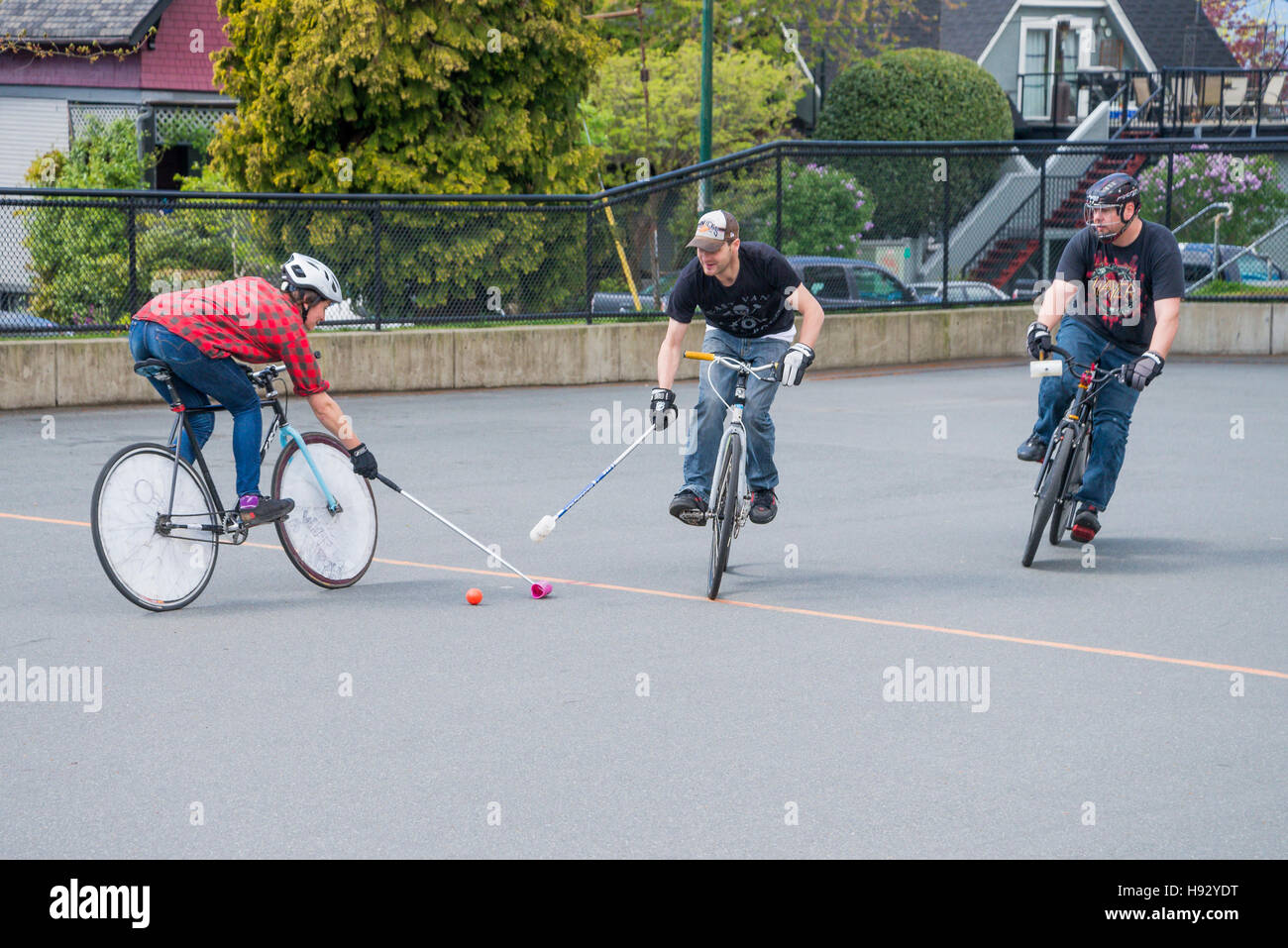 Bicycle polo match, Grandview Park, Vancouver,British Columbia, Canada