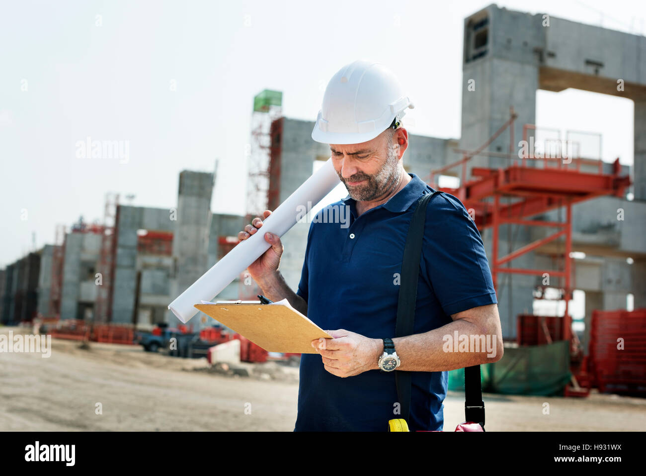Construction Worker Planning Contractor Developer Concept Stock Photo