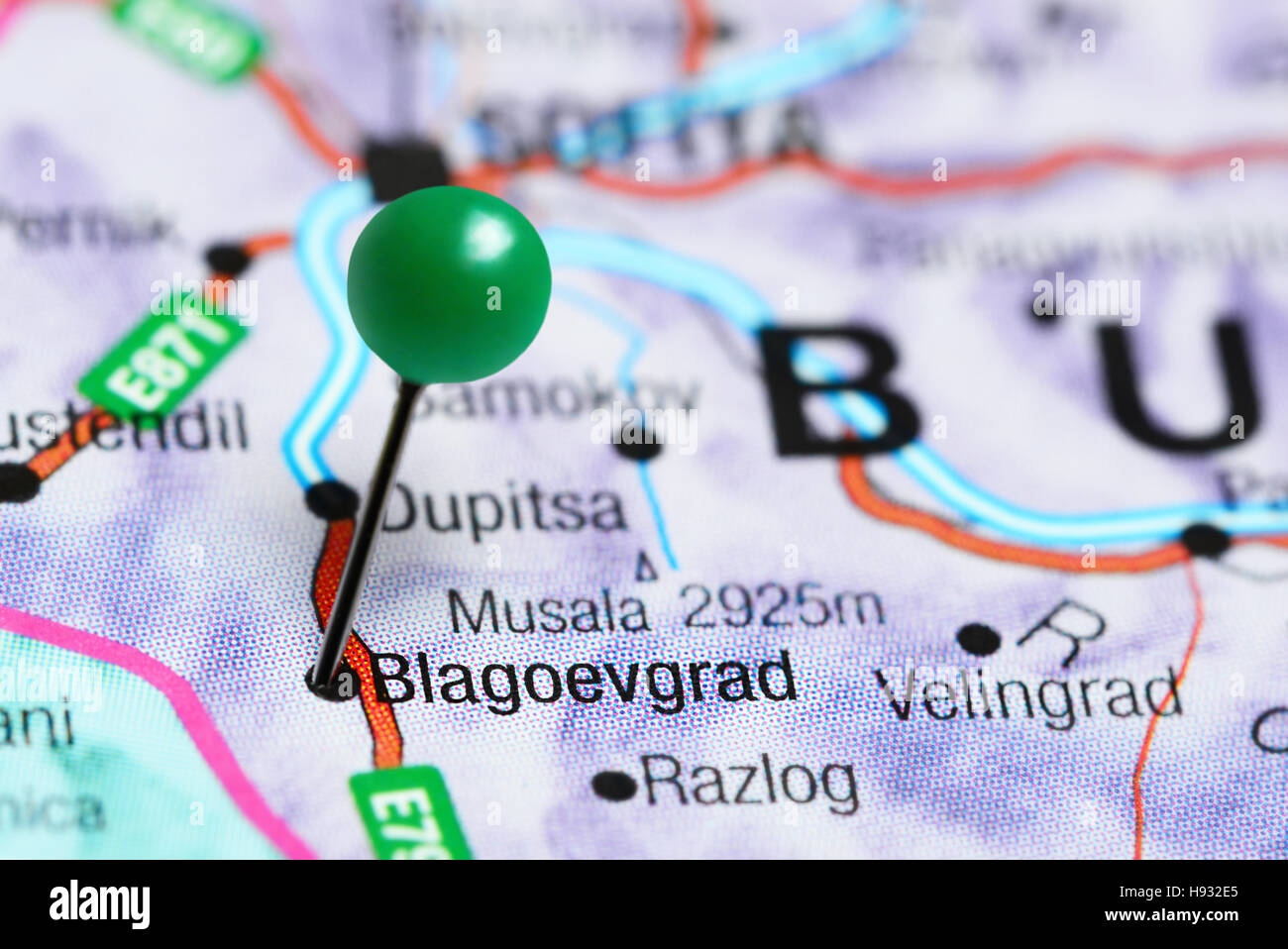 Blagoevgrad pinned on a map of Bulgaria Stock Photo - Alamy