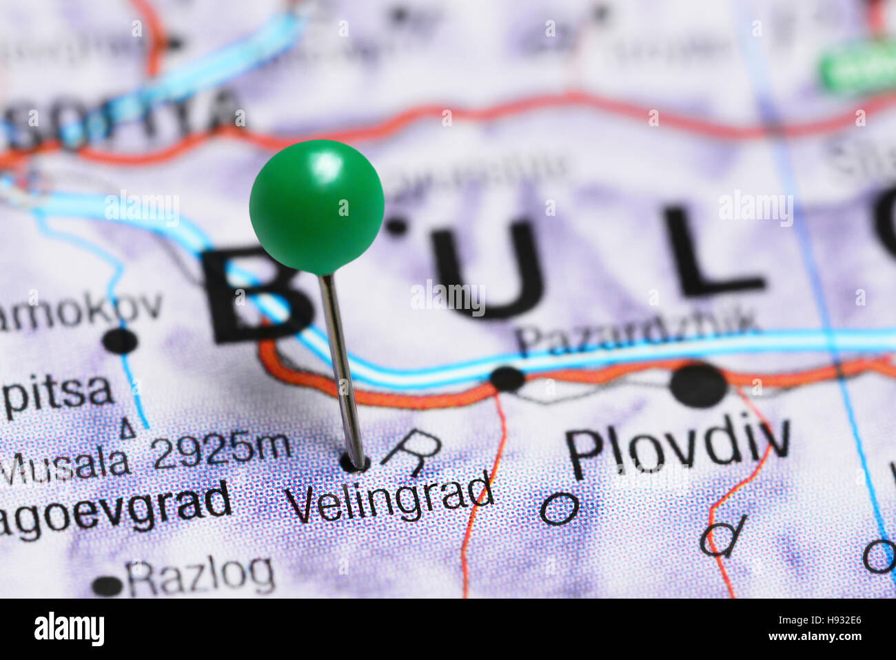 Velingrad pinned on a map of Bulgaria Stock Photo - Alamy
