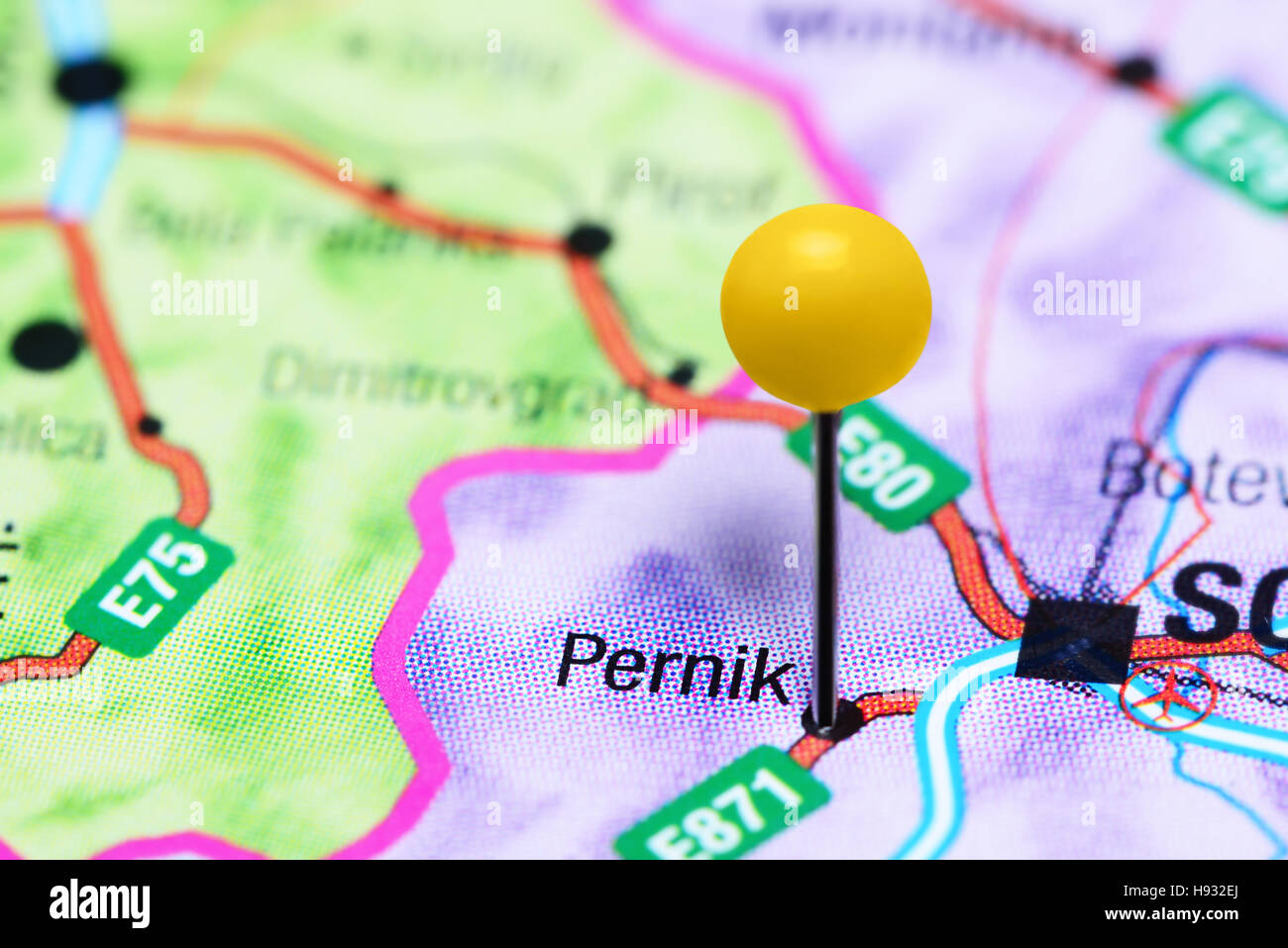 Pernik pinned on a map of Bulgaria Stock Photo - Alamy