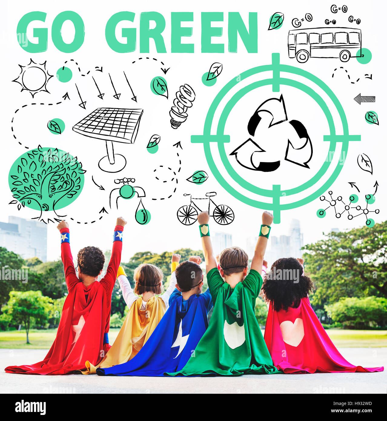 Green Usable Go Green Reuse Sun Bus Arrow Concept Stock Photo - Alamy