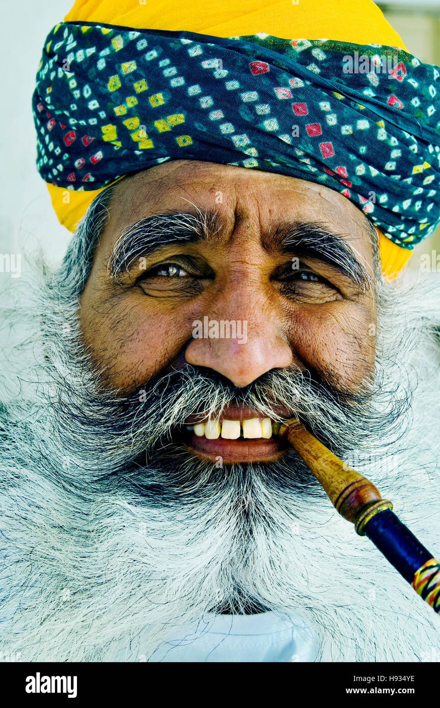 India Man Smoking Pipe Solitude Tranquil Wisdom Concept Stock Photo