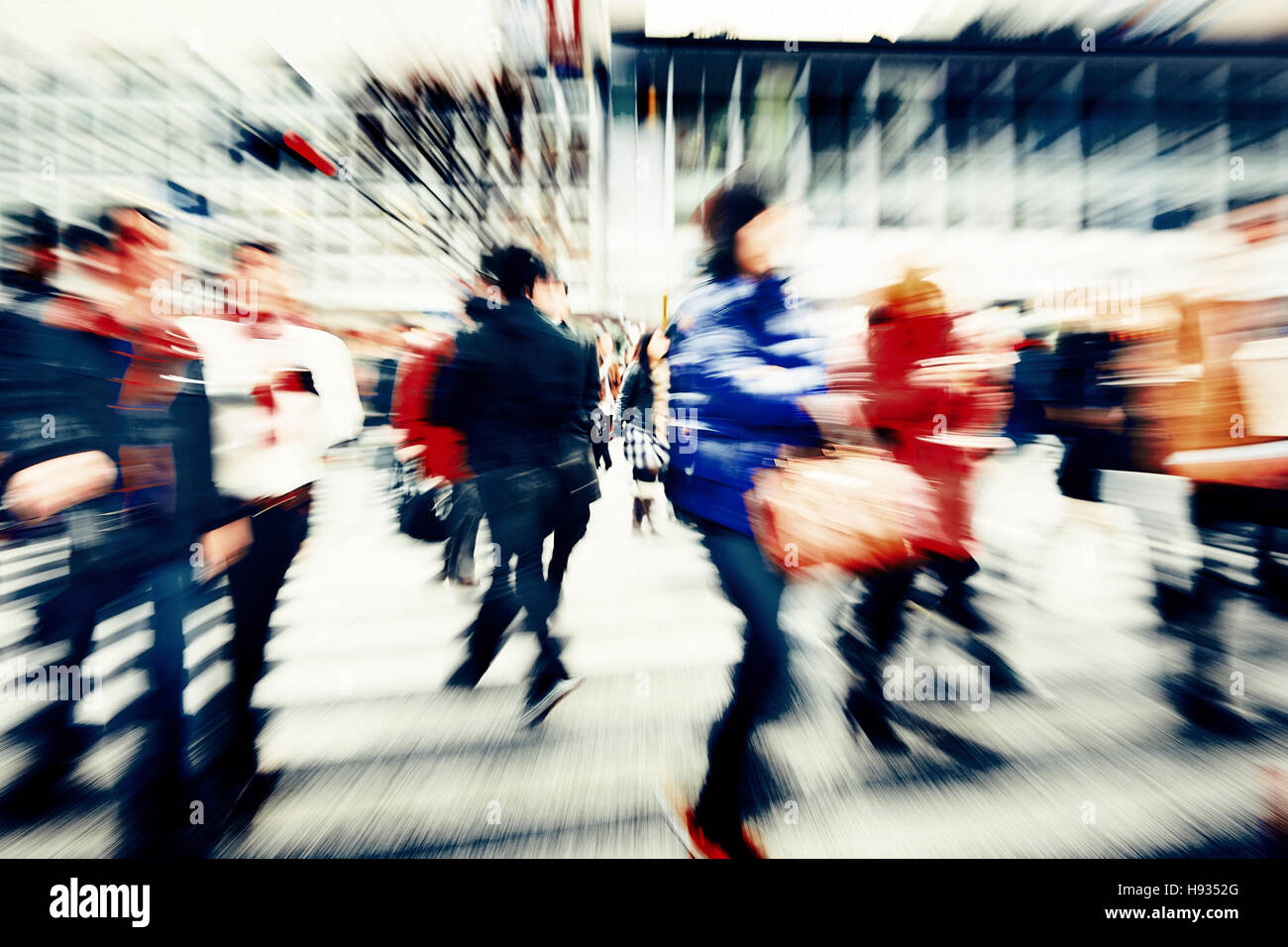 Large Crowd Walking in a City Concept Stock Photo