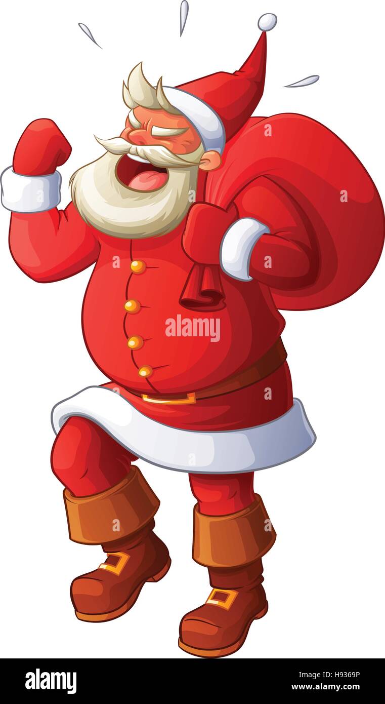 Angry Santa yelling and waving his fist. Cartoon vector illustration. Stock Vector