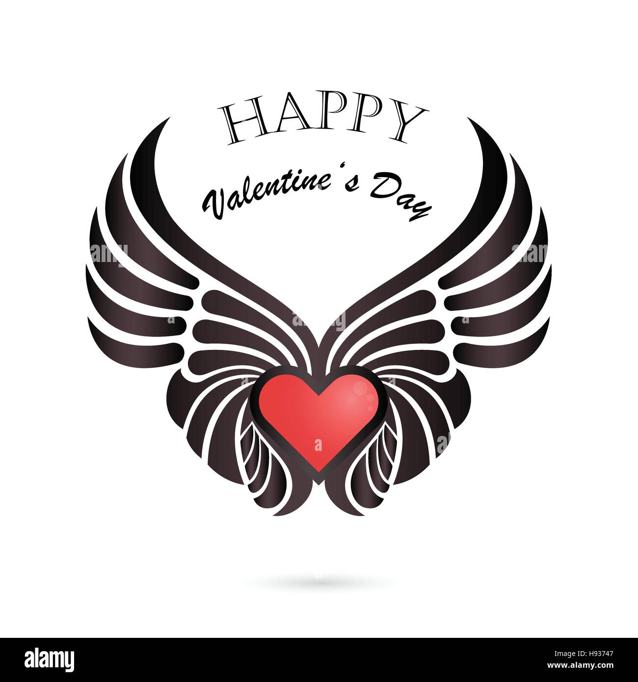 Valentine day heart with angel wings on background.Happy Valentines day lettering card.Happy holiday concept.Vector illustration. Stock Vector