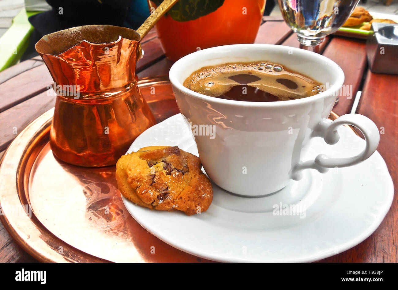 traditional greek coffee with coffee pot and cookie Stock Photo Alamy