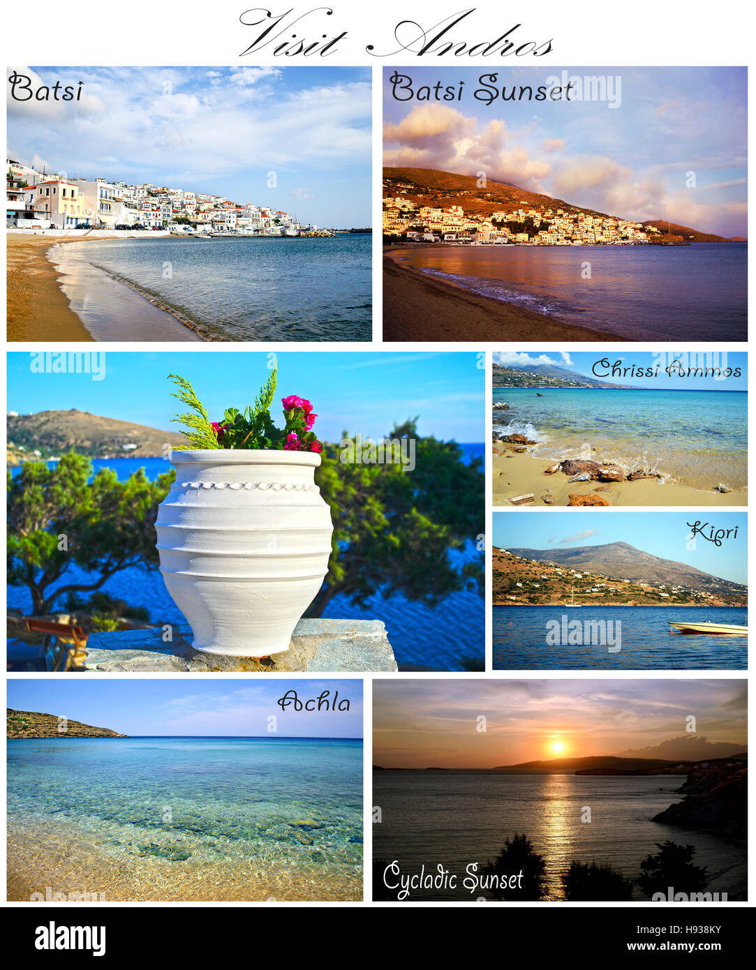 Andros collage Cyclades Greece Stock Photo