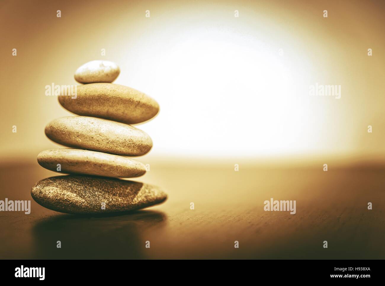 Zen Balance Stones with Copy Space Closeup Photo. Sepia Color Grading. Stock Photo