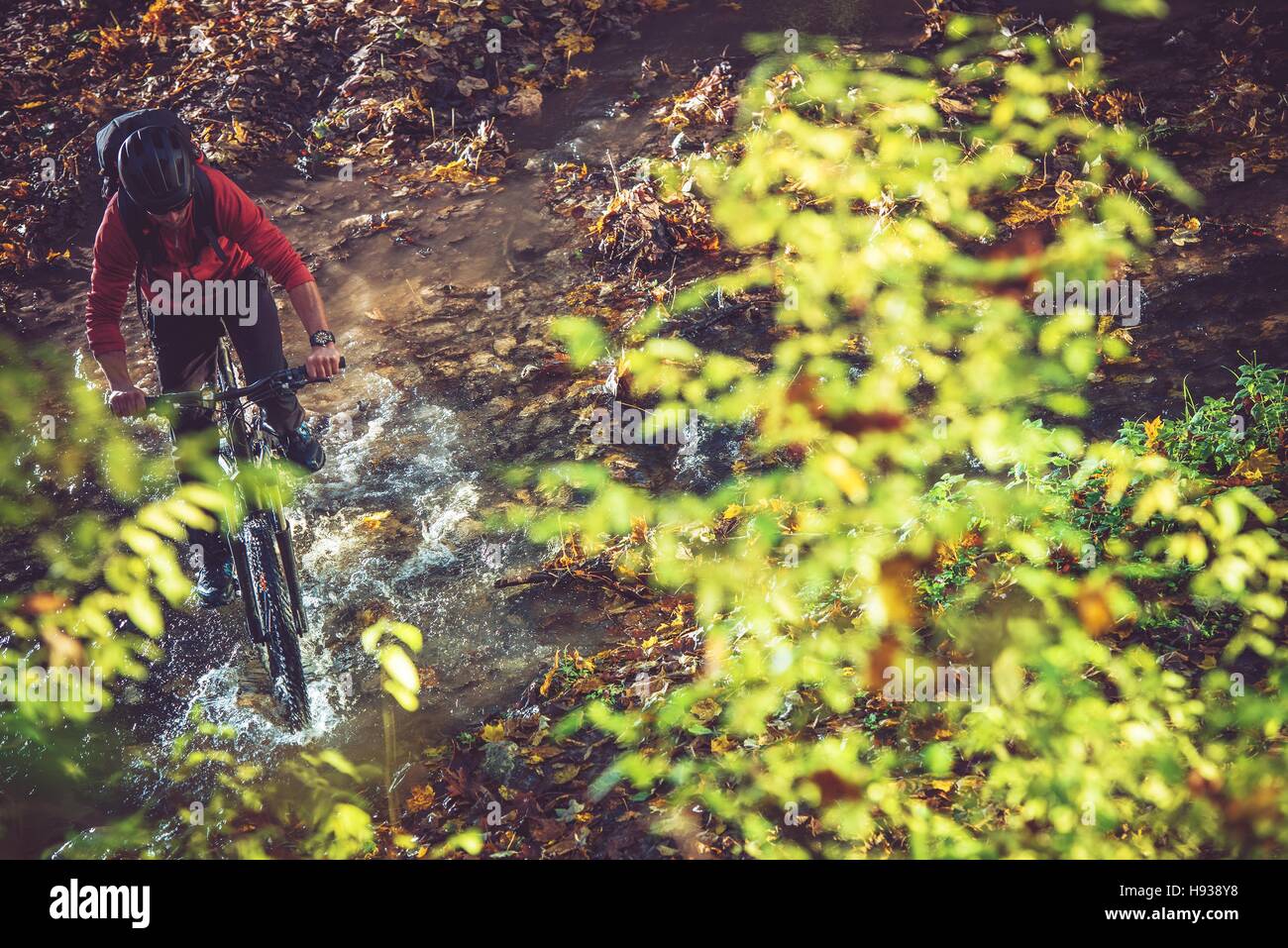 Wilderness Bike Ride. River Crossing on Mountain Bike Stock Photo Alamy