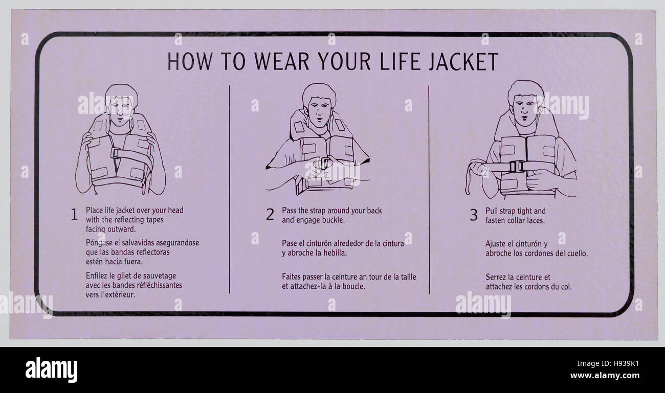 Notice how to use the lifejacket Stock Photo
