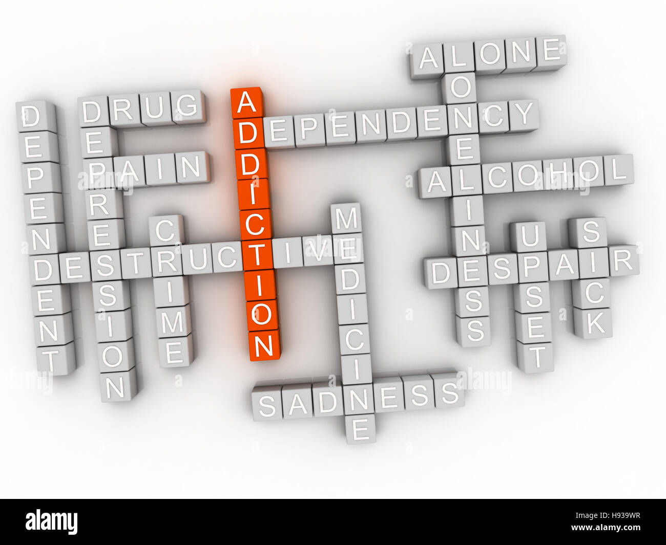 3d imagen Addiction, word cloud concept on white background. Stock Photo
