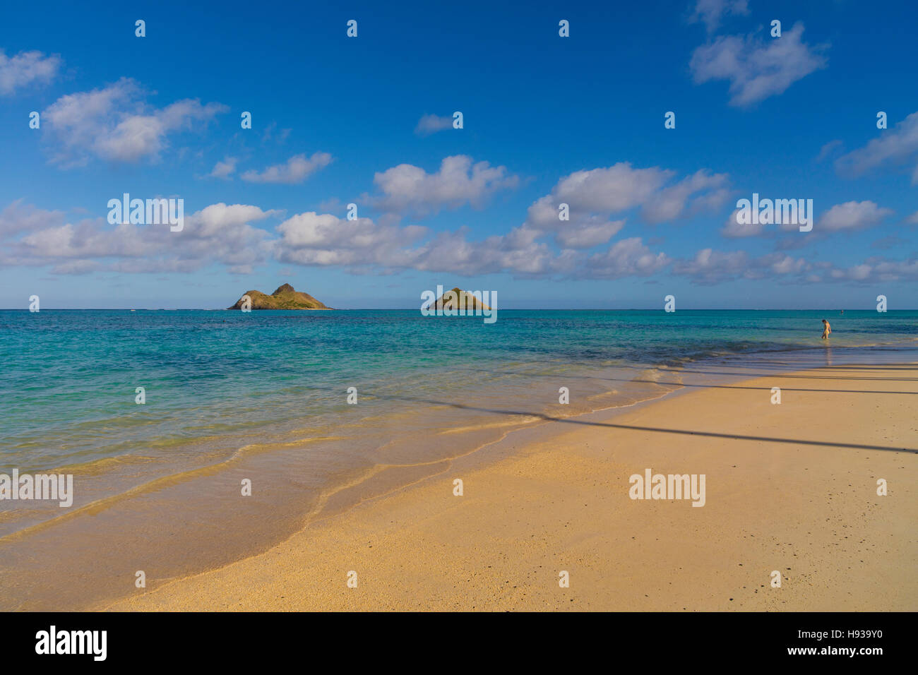 Mokulua Islands, Lanikai, Beach, Kailua, Oahu, Hawaii Stock Photo