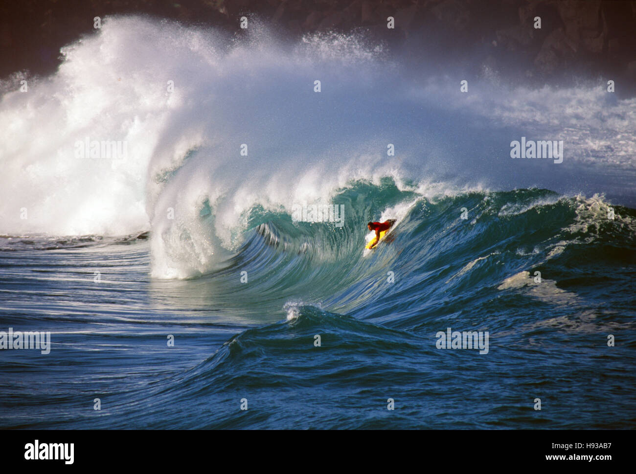 Surfer, Waimea Bay, North Shore, Oahu, Hawaii Stock Photo