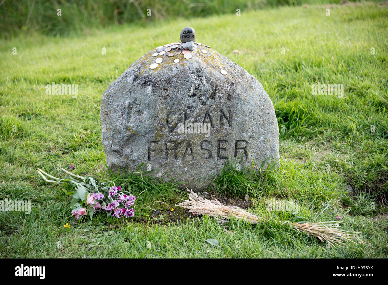 Battle of Culloden clan memorial stone marker (Clan Fraser). Stock Photo