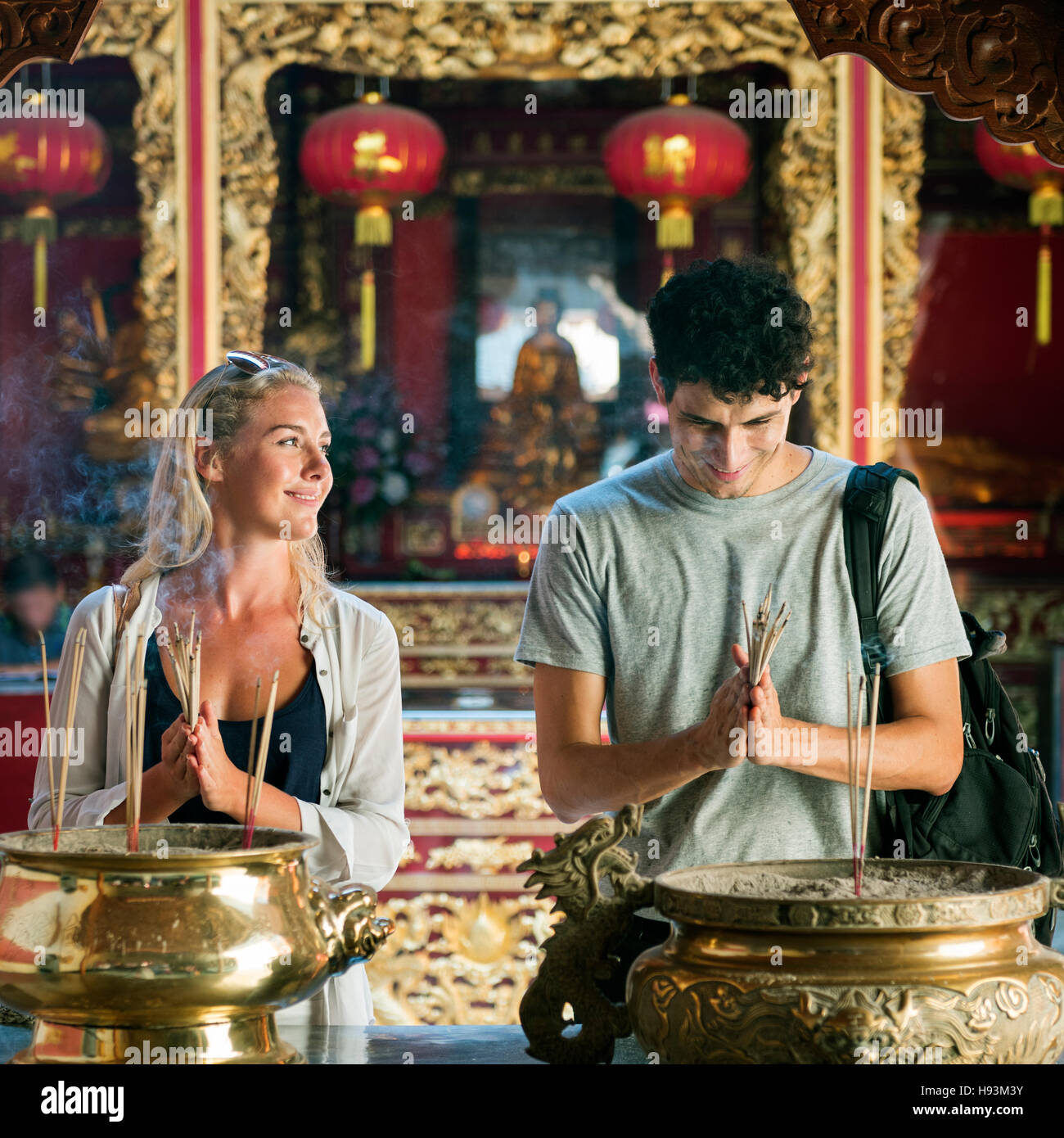 Couple Ceremony Respect Praying Temple Concept Stock Photo - Alamy