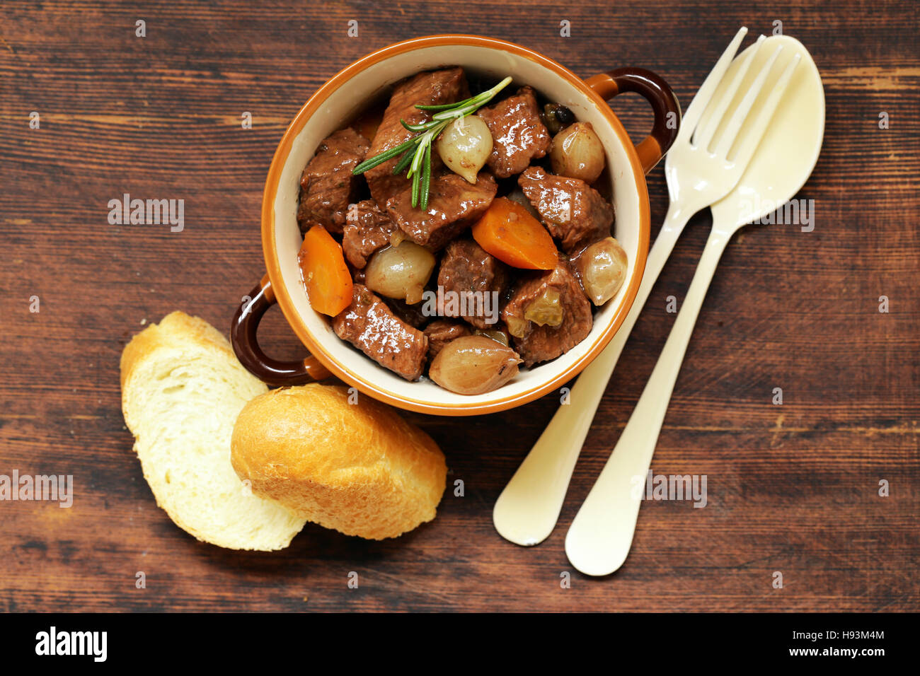 Traditional  beef goulash - Boeuf bourguigno. Comfort food. Stew meat with vegetables Stock Photo