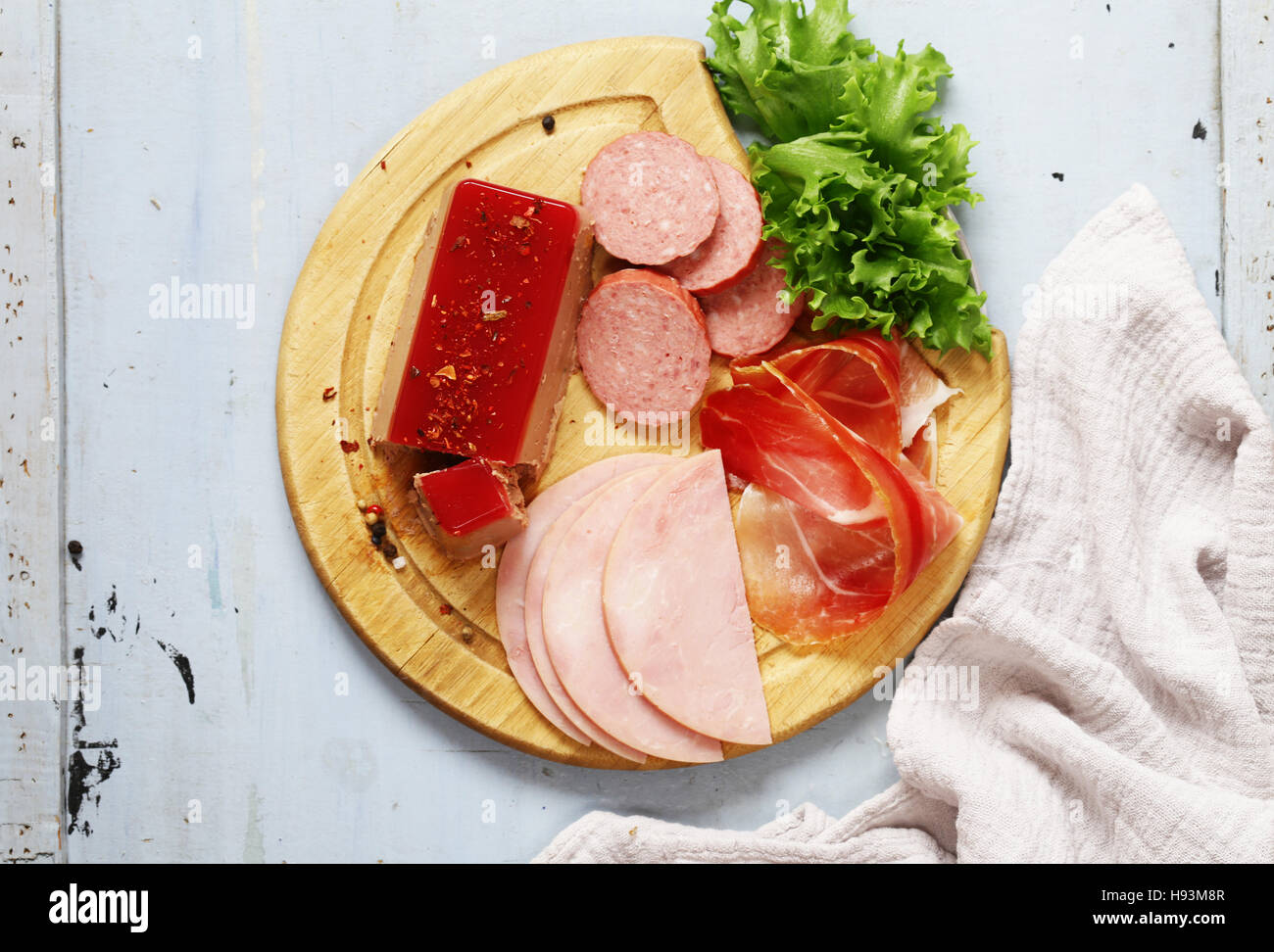 Assorted deli meats ham, salami, parma, prosciutto, pate Stock Photo