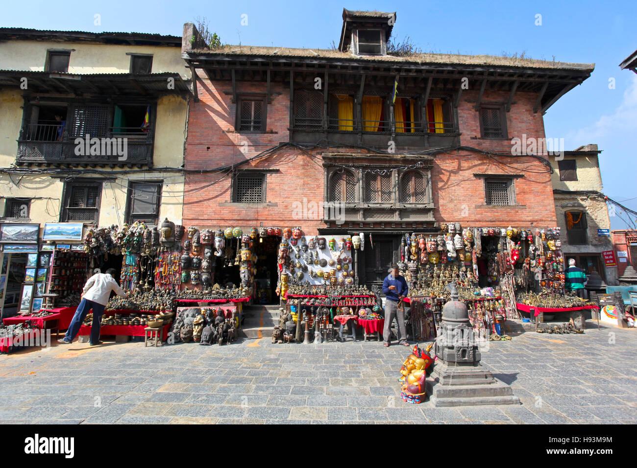 Souvenirs shops at Swayambhunath, also known as Monkey Temple. Kathmandu, Nepal. Stock Photo