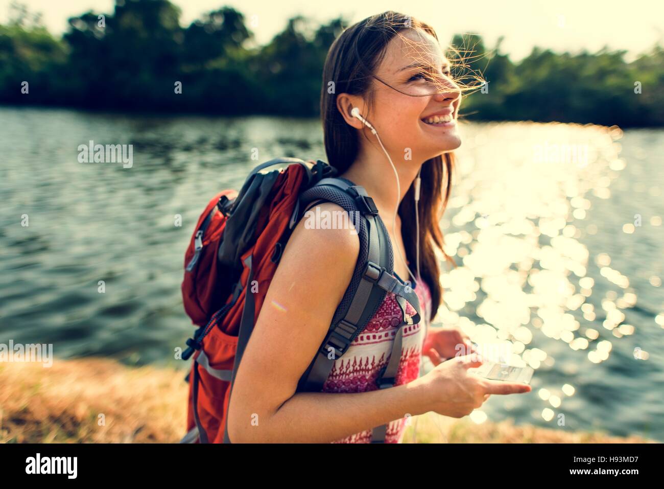 Explore Adventure Backpacker Hiking Trek Travel Concept Stock Photo - Alamy