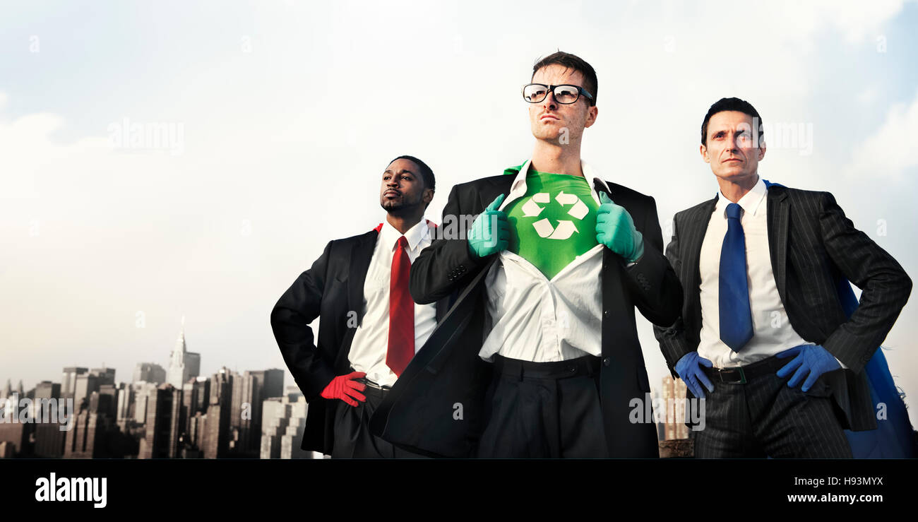 Superheroes Green Business Recycle Conservation Concept Stock Photo