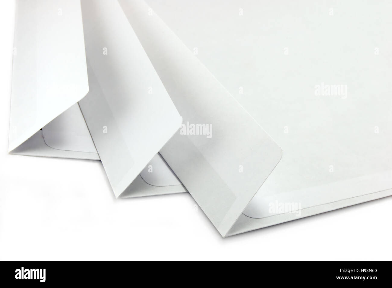 Open envelopes, isolated large detailed macro closeup Stock Photo