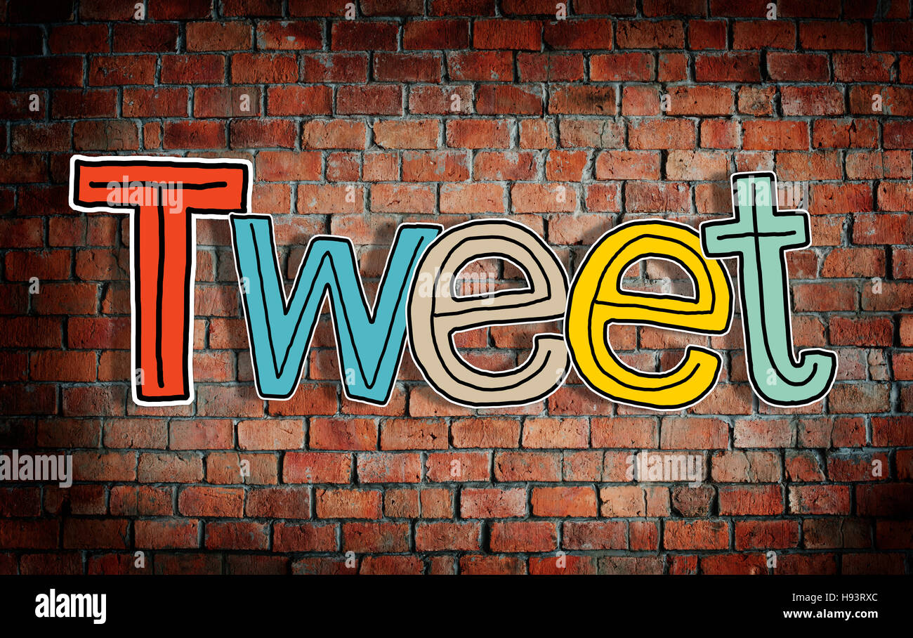 Tweet Concepts and Brick Wall in the Background Stock Photo