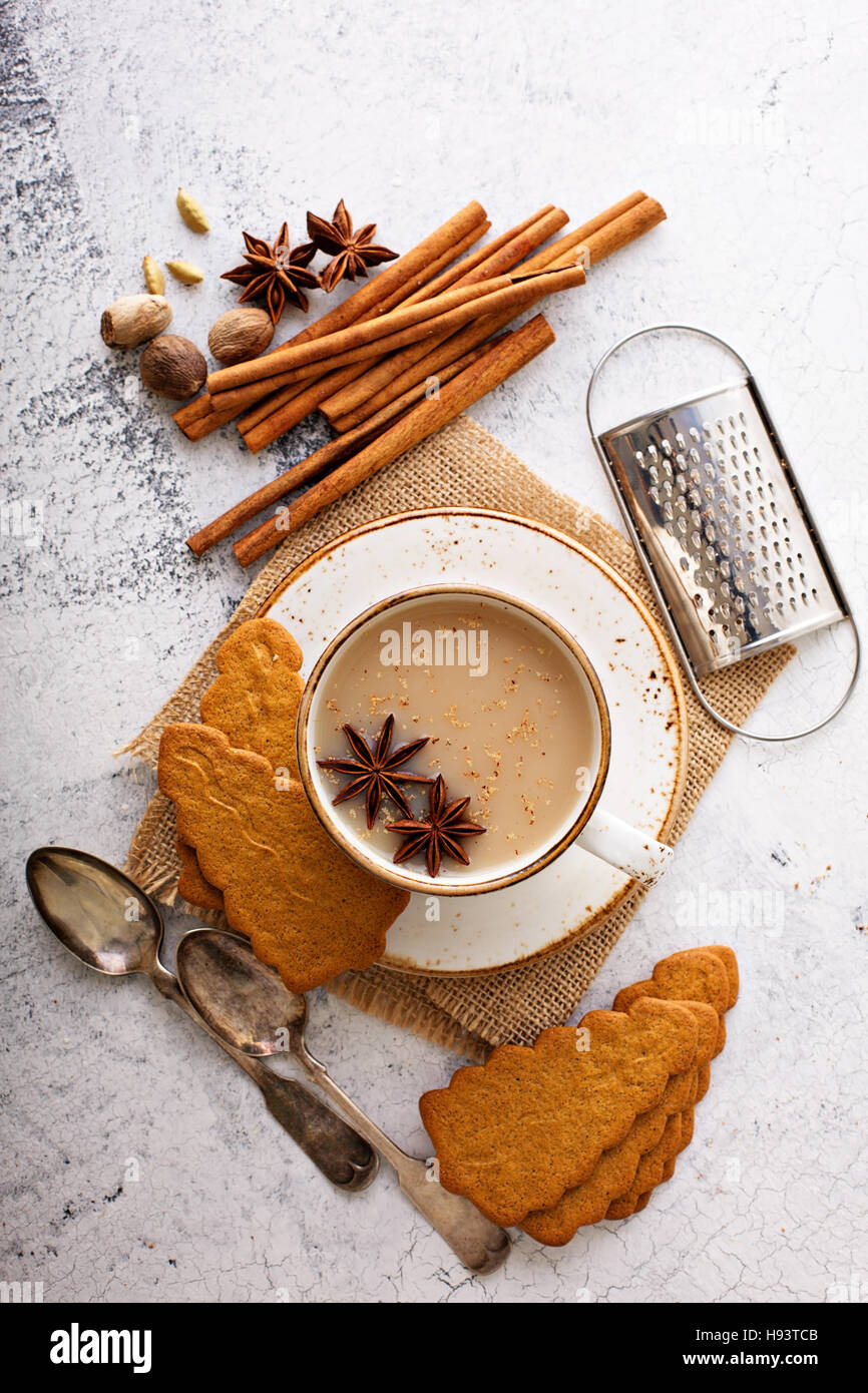 Masala tea in ceramic cup with winter spices Stock Photo - Alamy