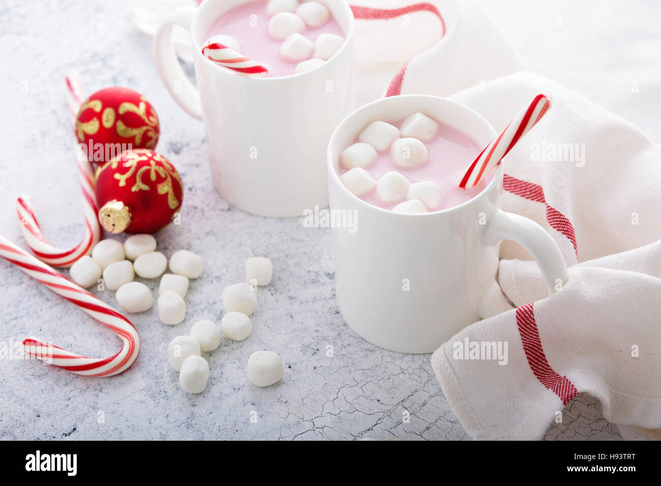 Peppermint hot chocolate with candy canes Stock Photo Alamy