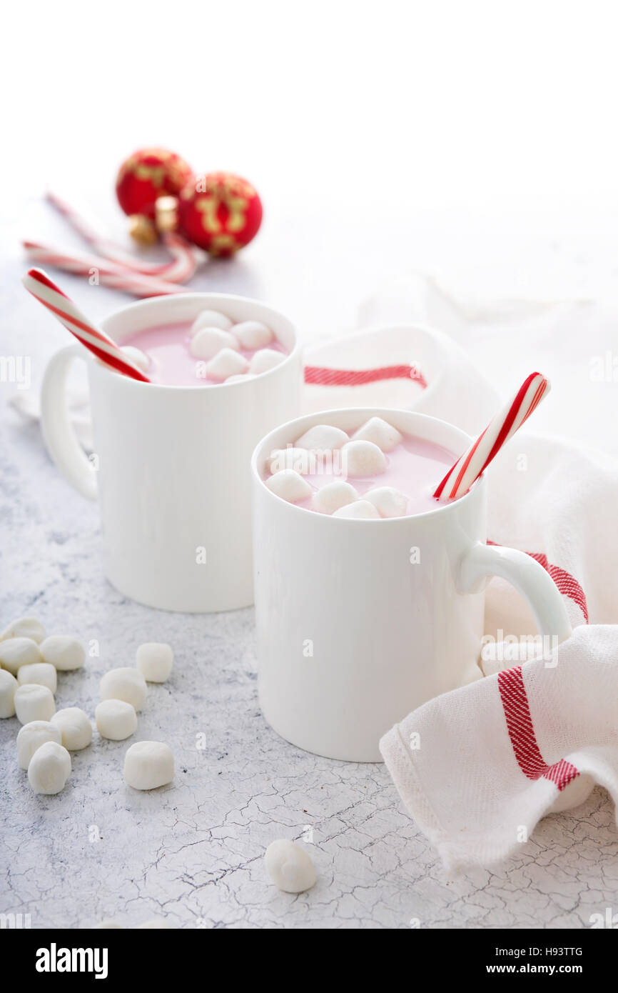 Peppermint hot chocolate with candy canes Stock Photo Alamy