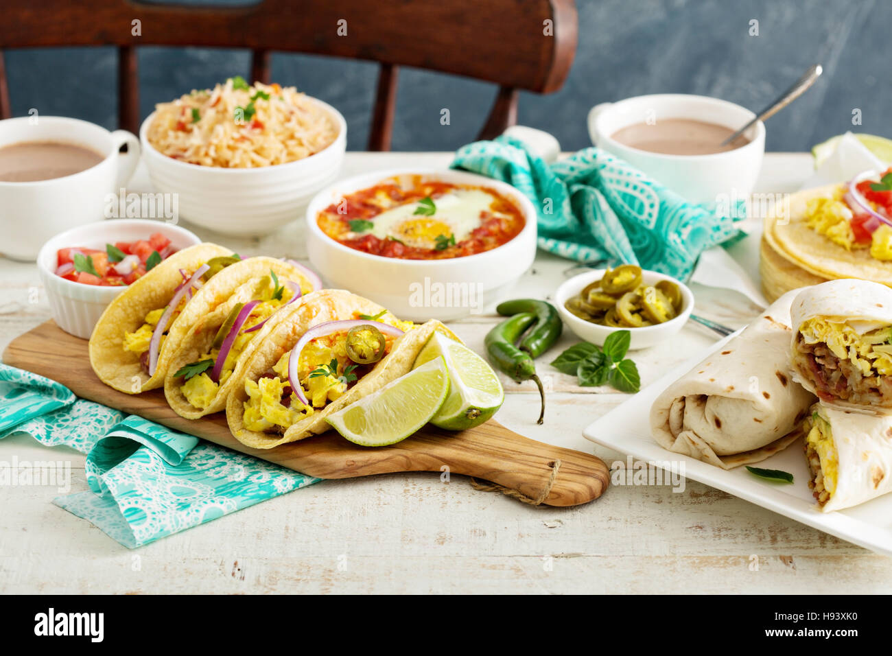 Breakfast tacos with eggs Stock Photo
