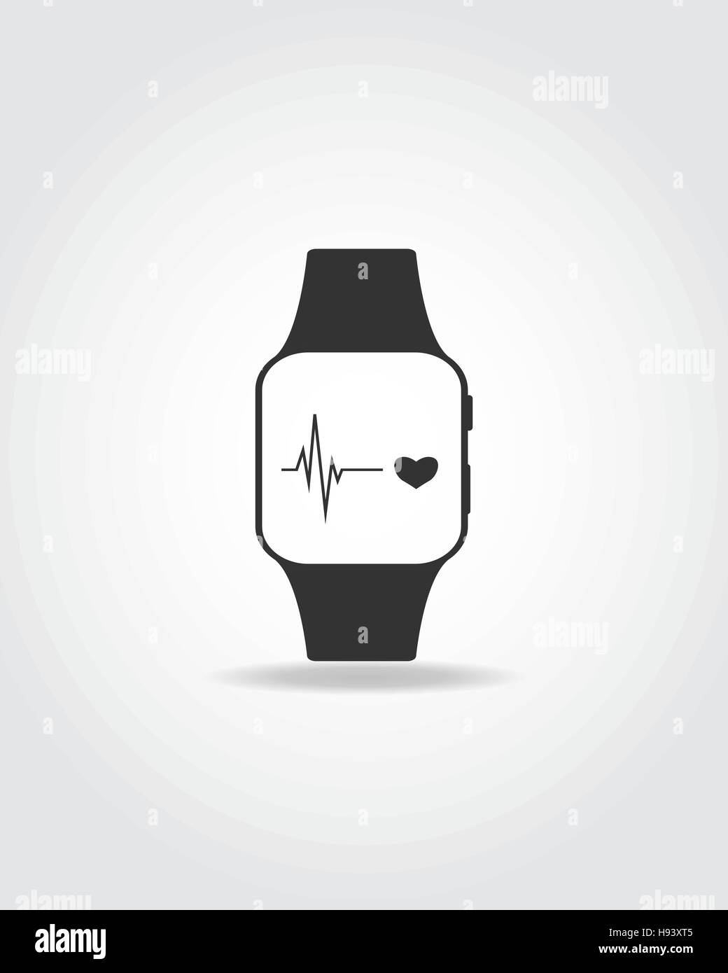 Black icon of sport smart watch. Heart icon and digram. Stock Vector