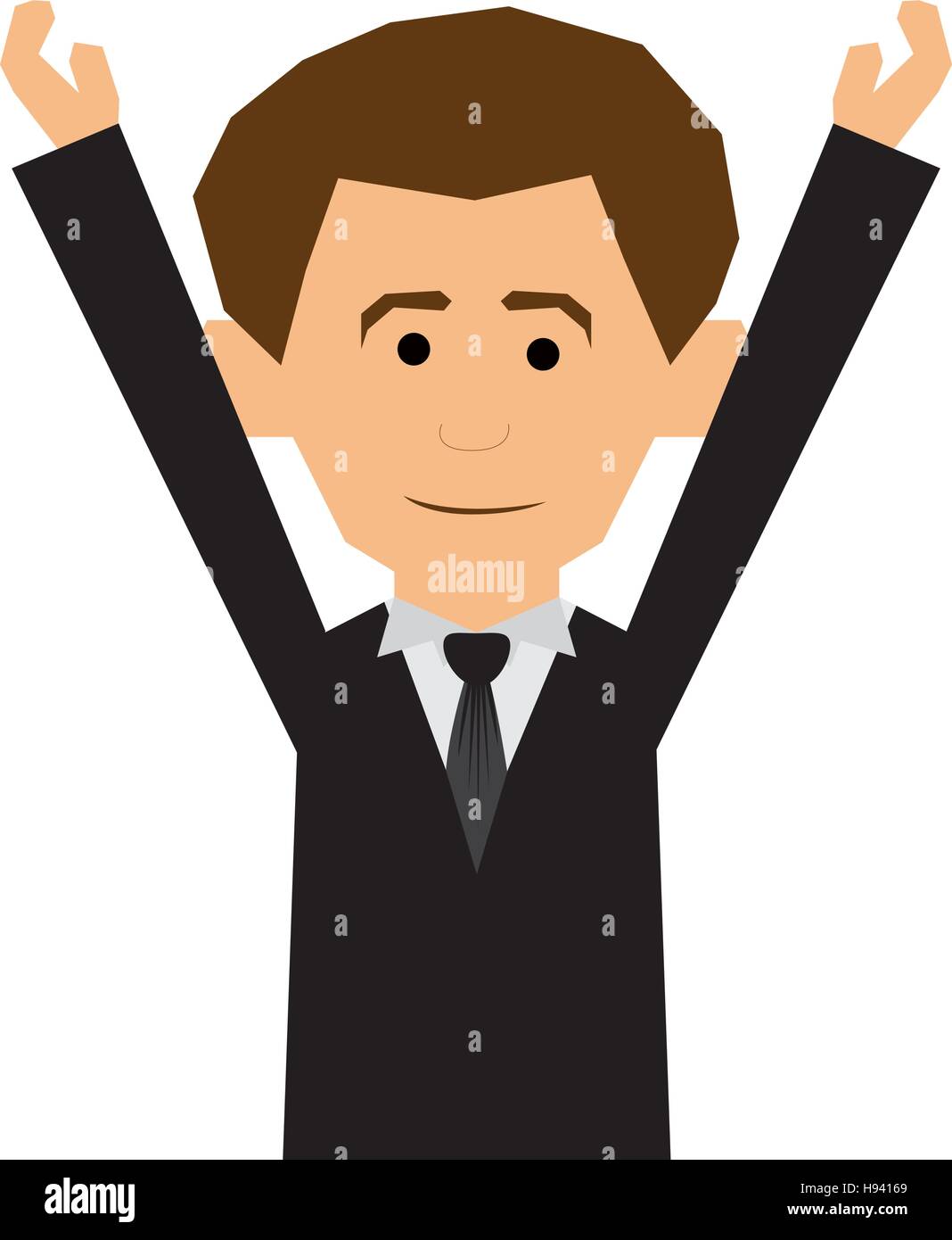 man wearing suit with arms raised cartoon icon image vector
