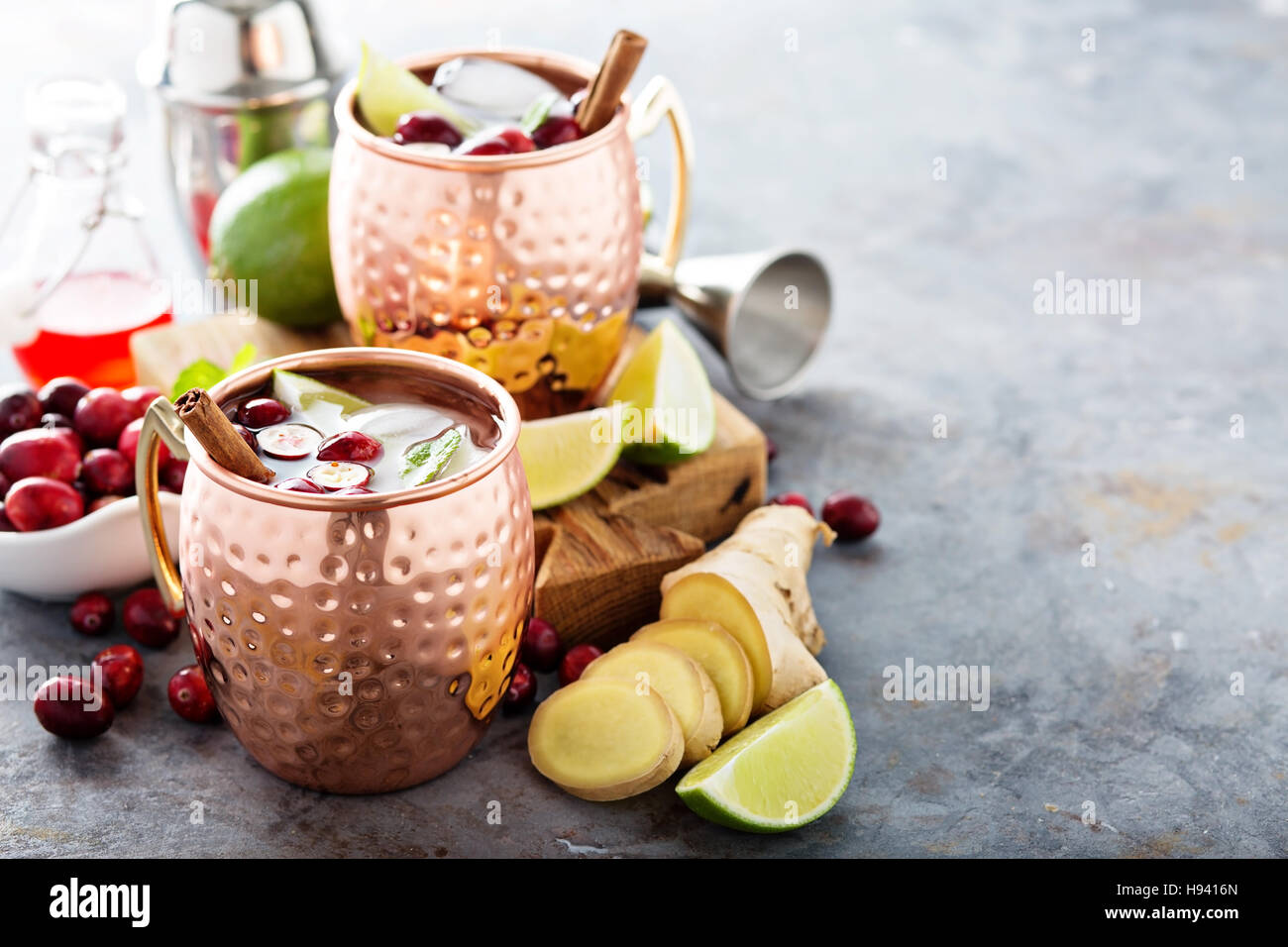 Moscow mule cocktail with ginger and cranberry Stock Photo