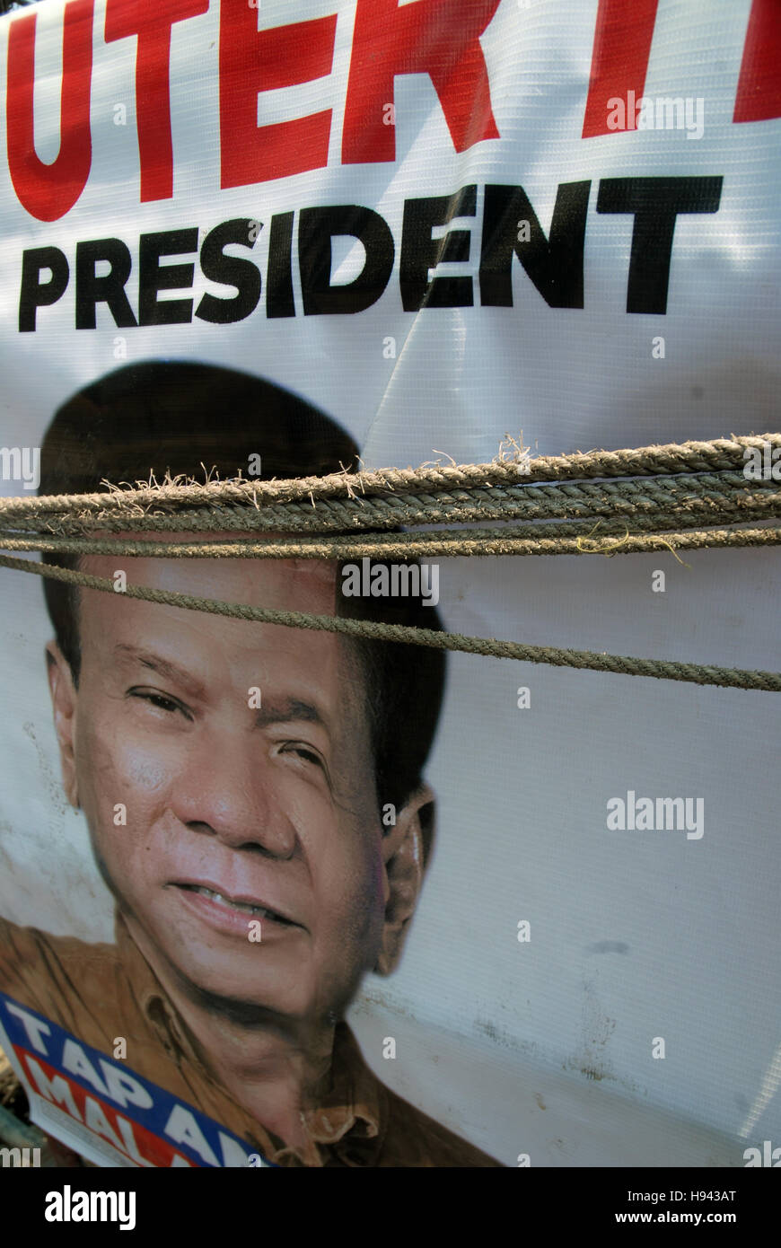 Election time in Philippines 2016, campaign poster of Rodrigo Duterte, Philippines president, on a wall in Ilo Ilo, Philippines, Stock Photo