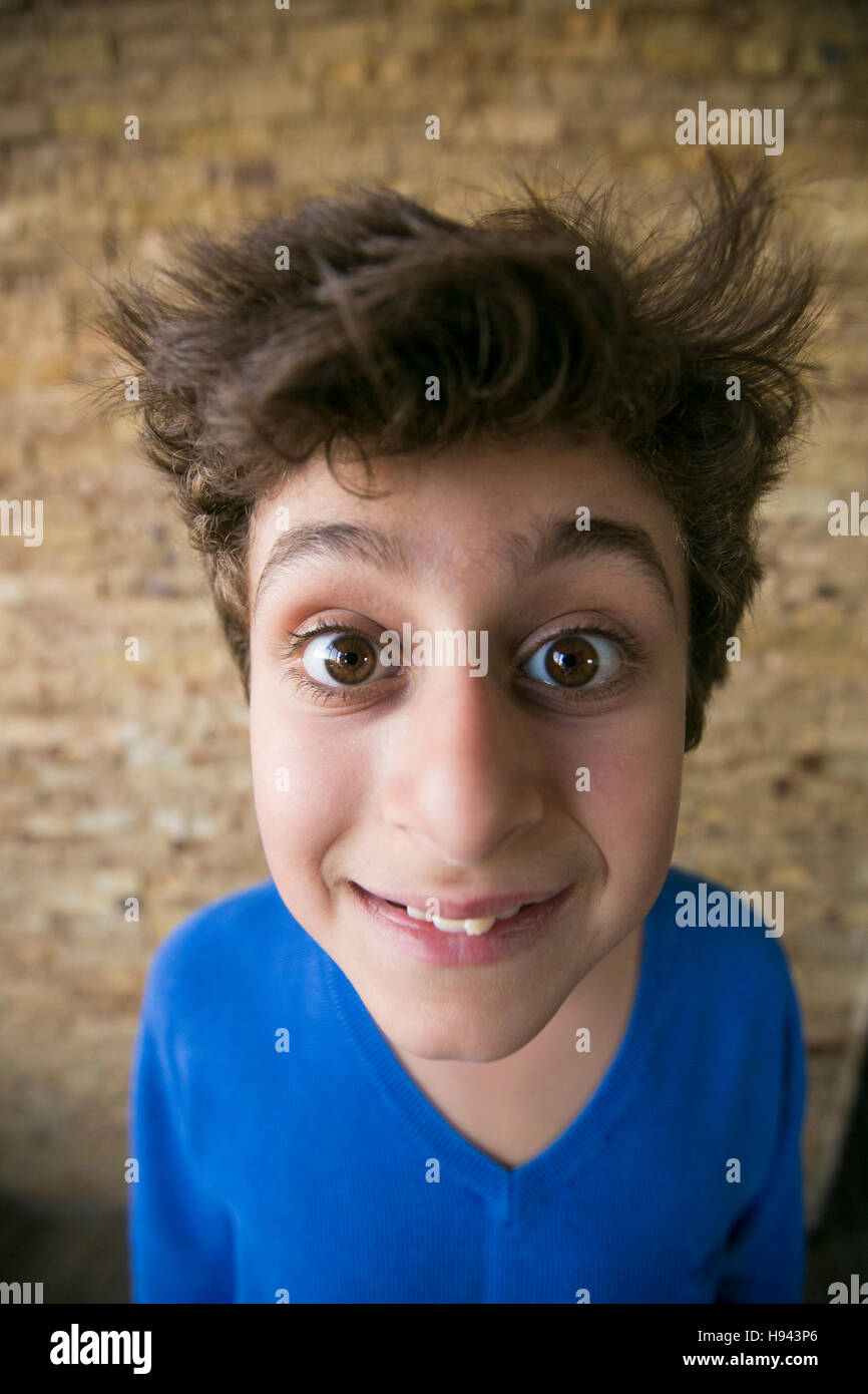 Close up of a surprised 10 years old boy Stock Photo