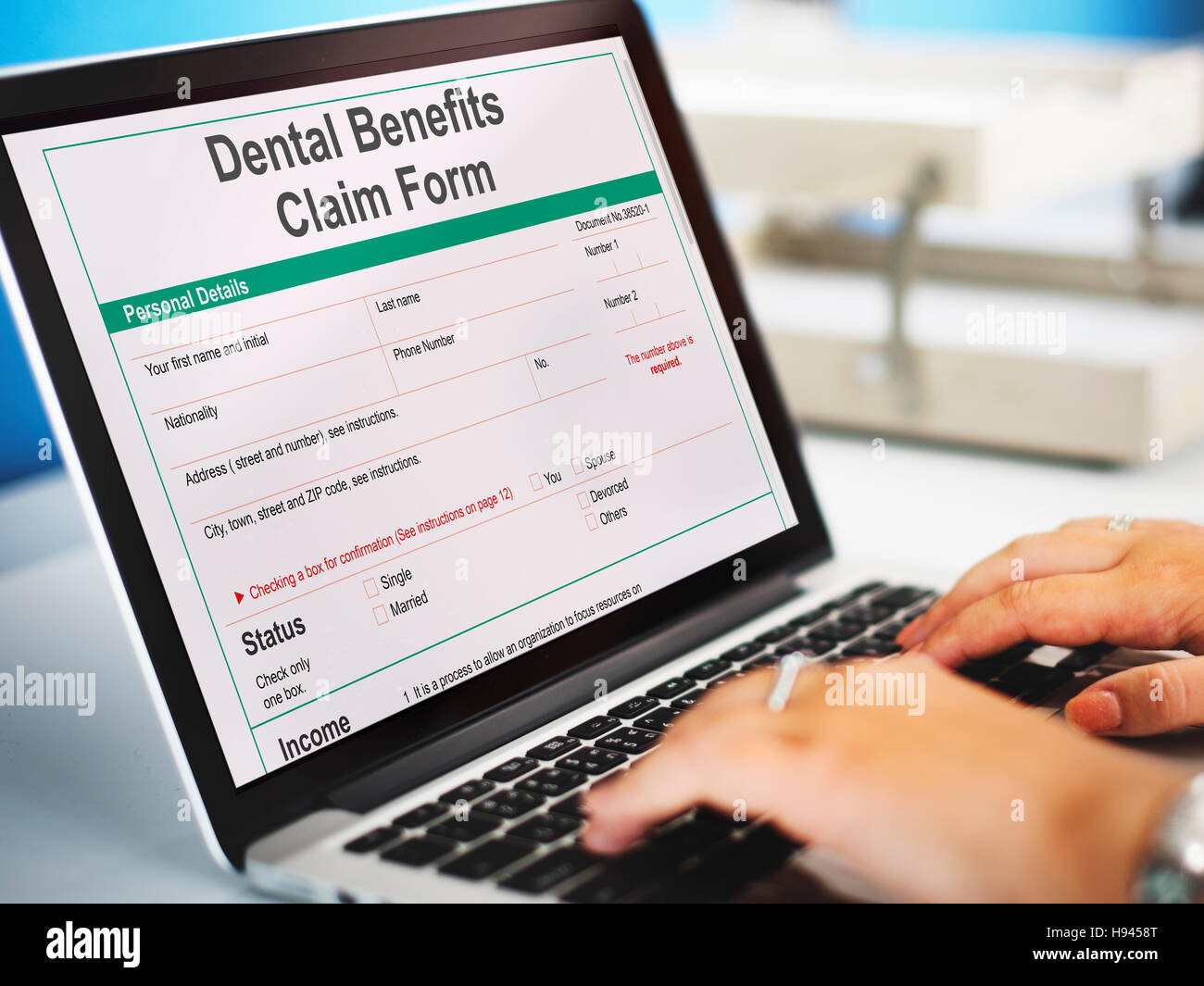 Dental Benefits Claim Form Document Concept Stock Photo Alamy